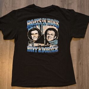 Step Brothers Black Graphic Tee with Boats N Hoes Design